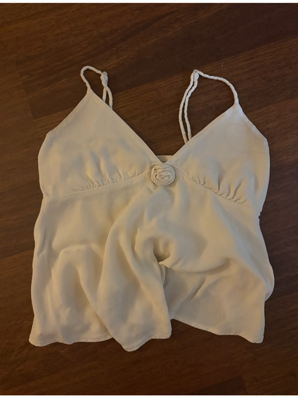 Cream Flowy Tank with Rose Detail